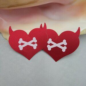 Pair of red and white devil heart pasties nipple covers w horns